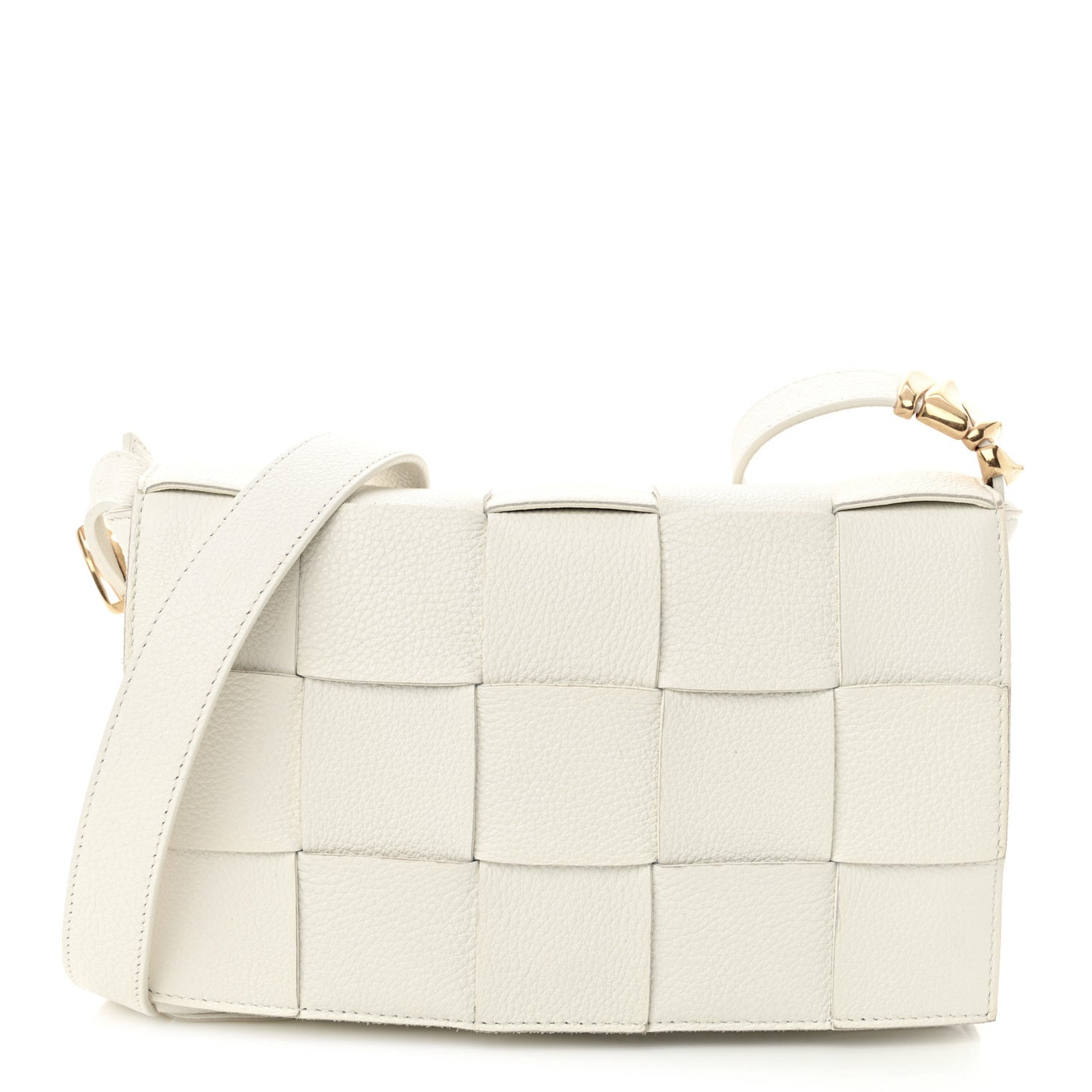 Grained Calfskin Maxi Intrecciato Cassette Crossbody Bag White