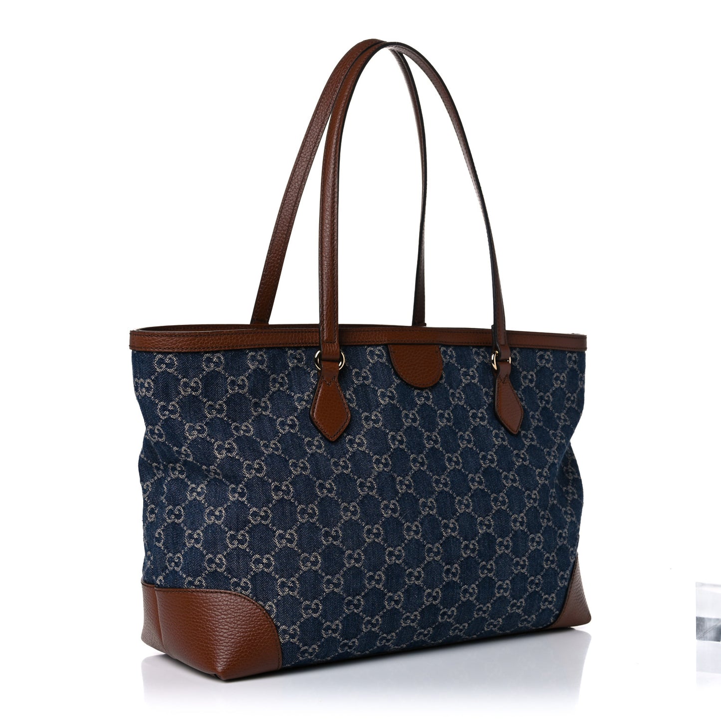 New Denim GG Monogram Medium Ophidia Shopping Tote Blue Tea Cuir