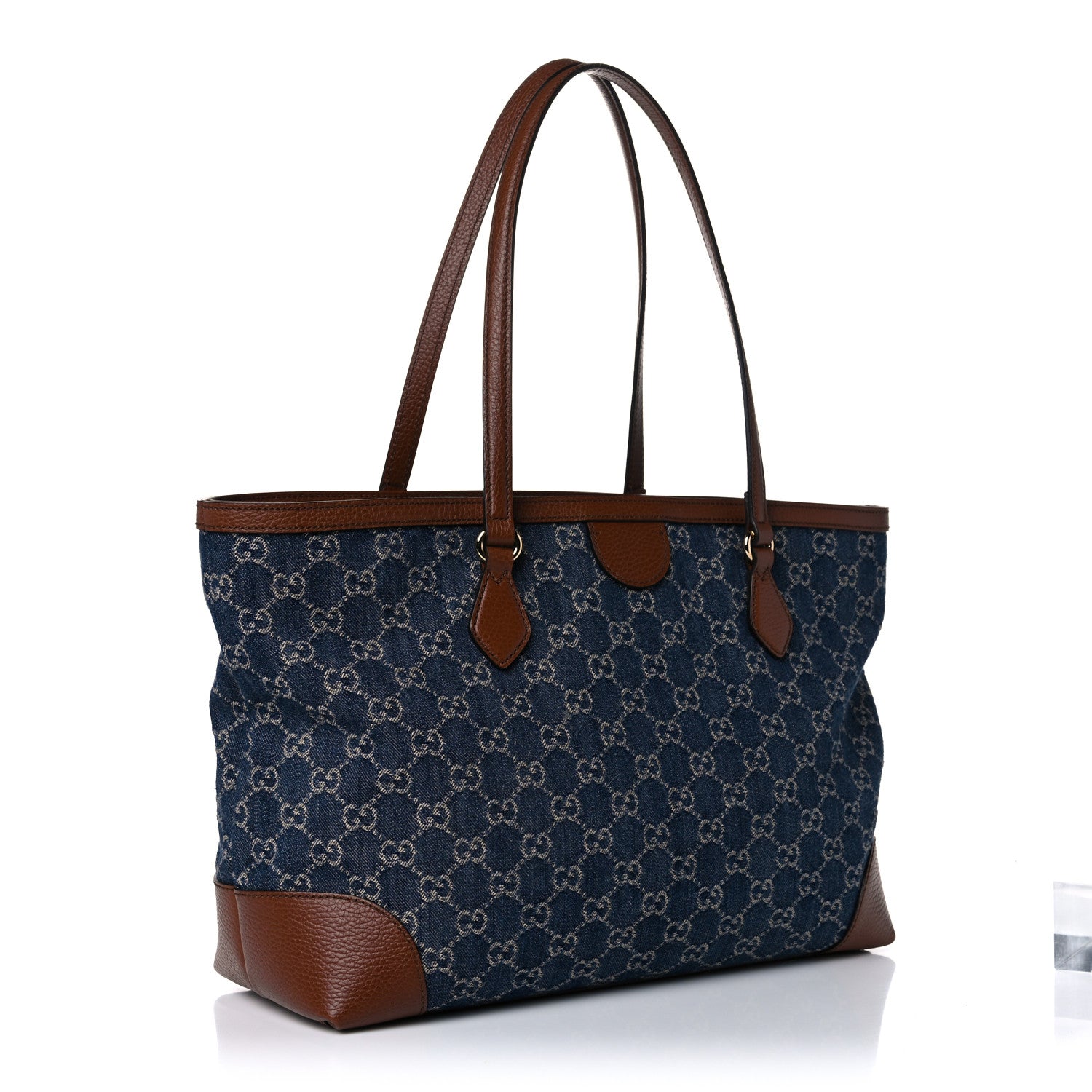 Gucci New Denim GG Monogram Medium Ophidia Shopping Tote Blue Tea Cuir 3 of 15