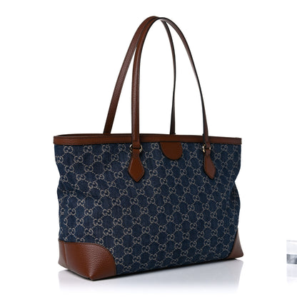 Gucci New Denim GG Monogram Medium Ophidia Shopping Tote Blue Tea Cuir 3 of 15