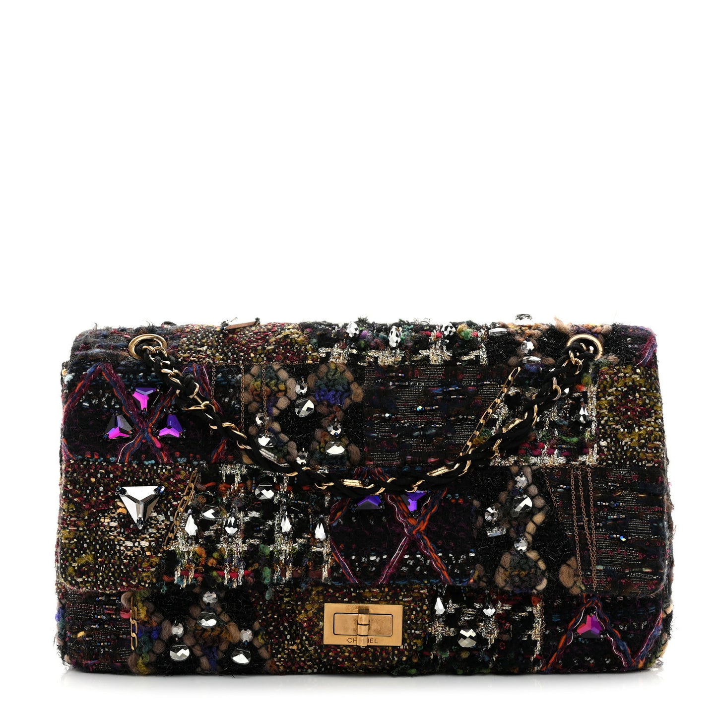 Tweed Crystal Embellished Paris Byzance Reissue 2.55 Classic 227 Flap Black Multicolor
