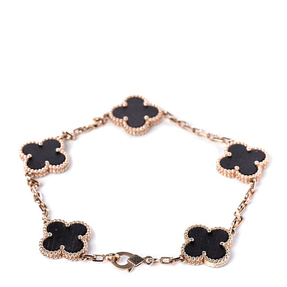 Van Cleef & Arpels 18K Rose Gold Letterwood 5 Motifs Vintage Alhambra Bracelet 3 of 7