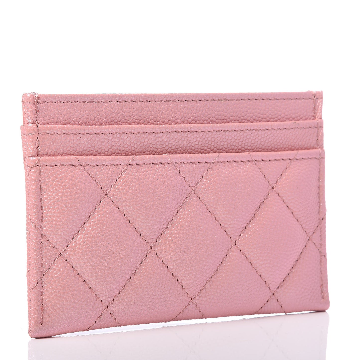 Iridescent Caviar Quilted Card Holder Pink