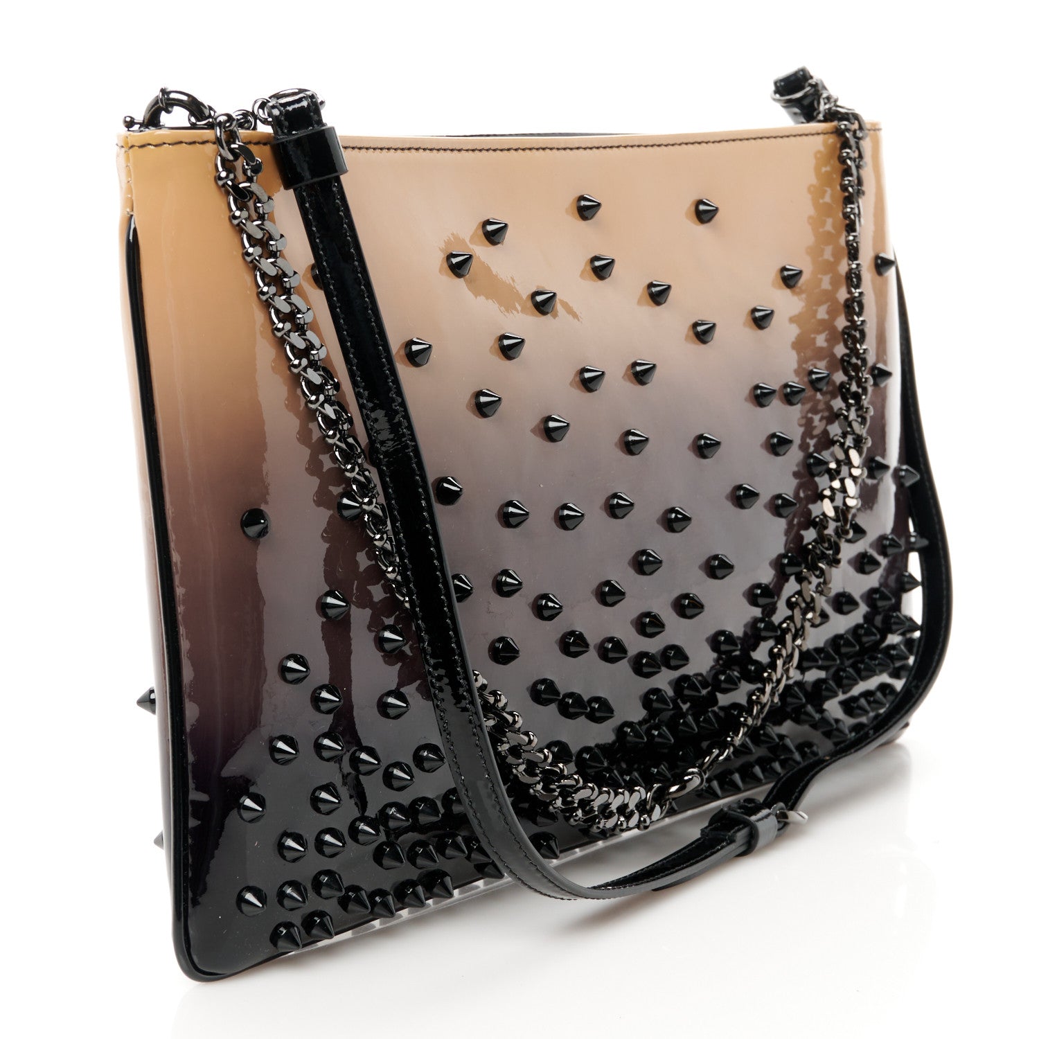 Christian Louboutin Patent Degrade Loubiposh Spiked Clutch Nude Black 3 of 10