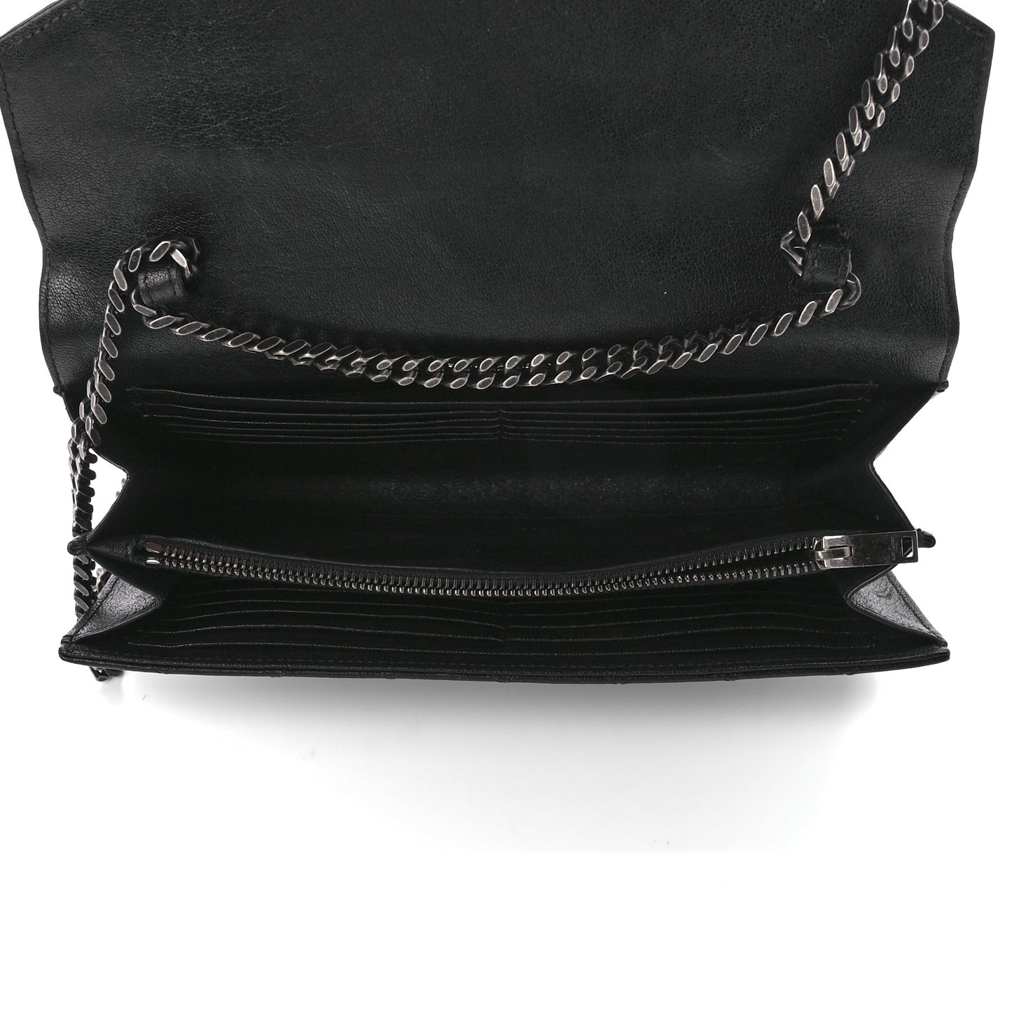Sheepskin Tri-Quilt Monogram Envelope Chain Wallet Black
