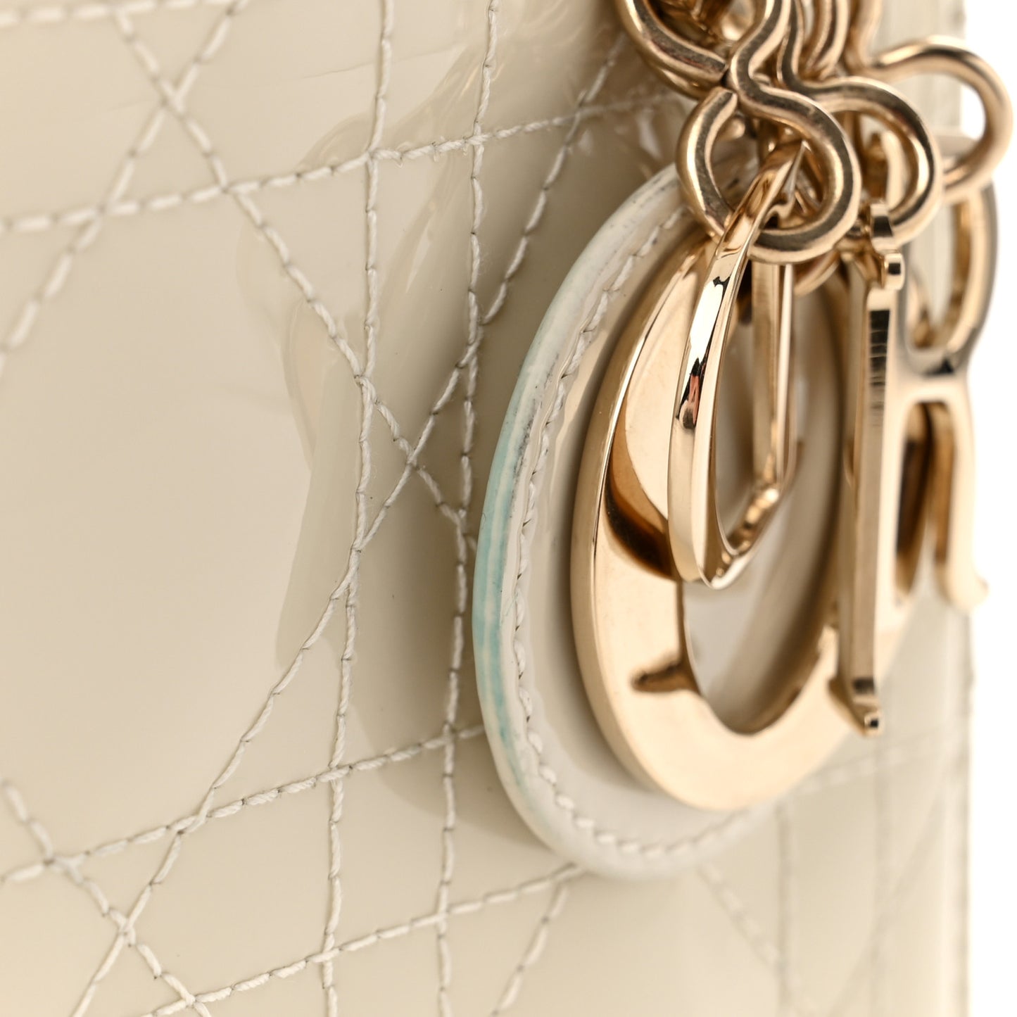 Patent Cannage Mini Lady Dior Ivory