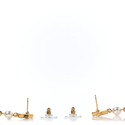 Chanel Crystal Pearl CC Star Drop Earrings Gold 3 of 5