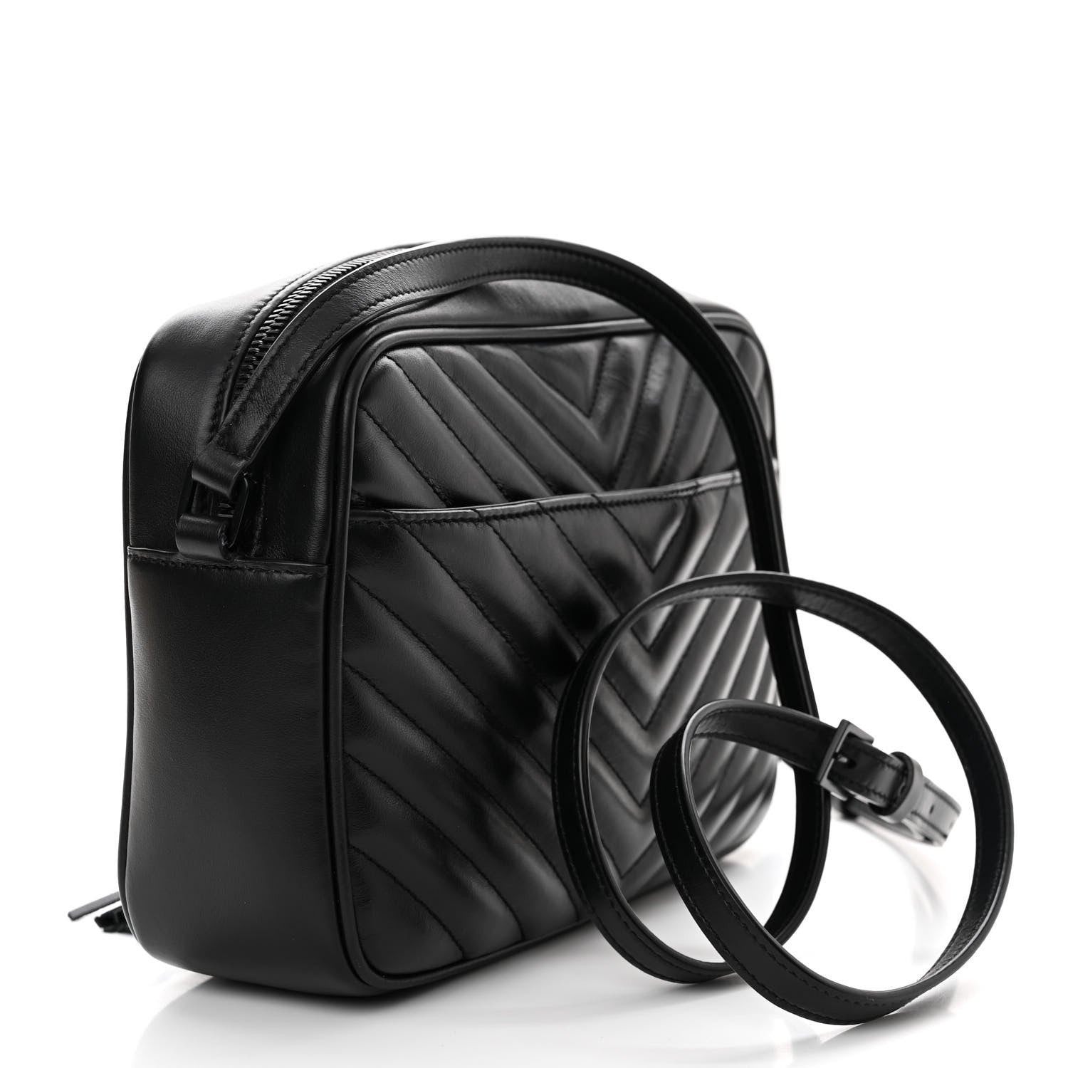 Saint Laurent Calfskin Matelasse Monogram Monochrome Lou Camera Bag Black 3 of 14