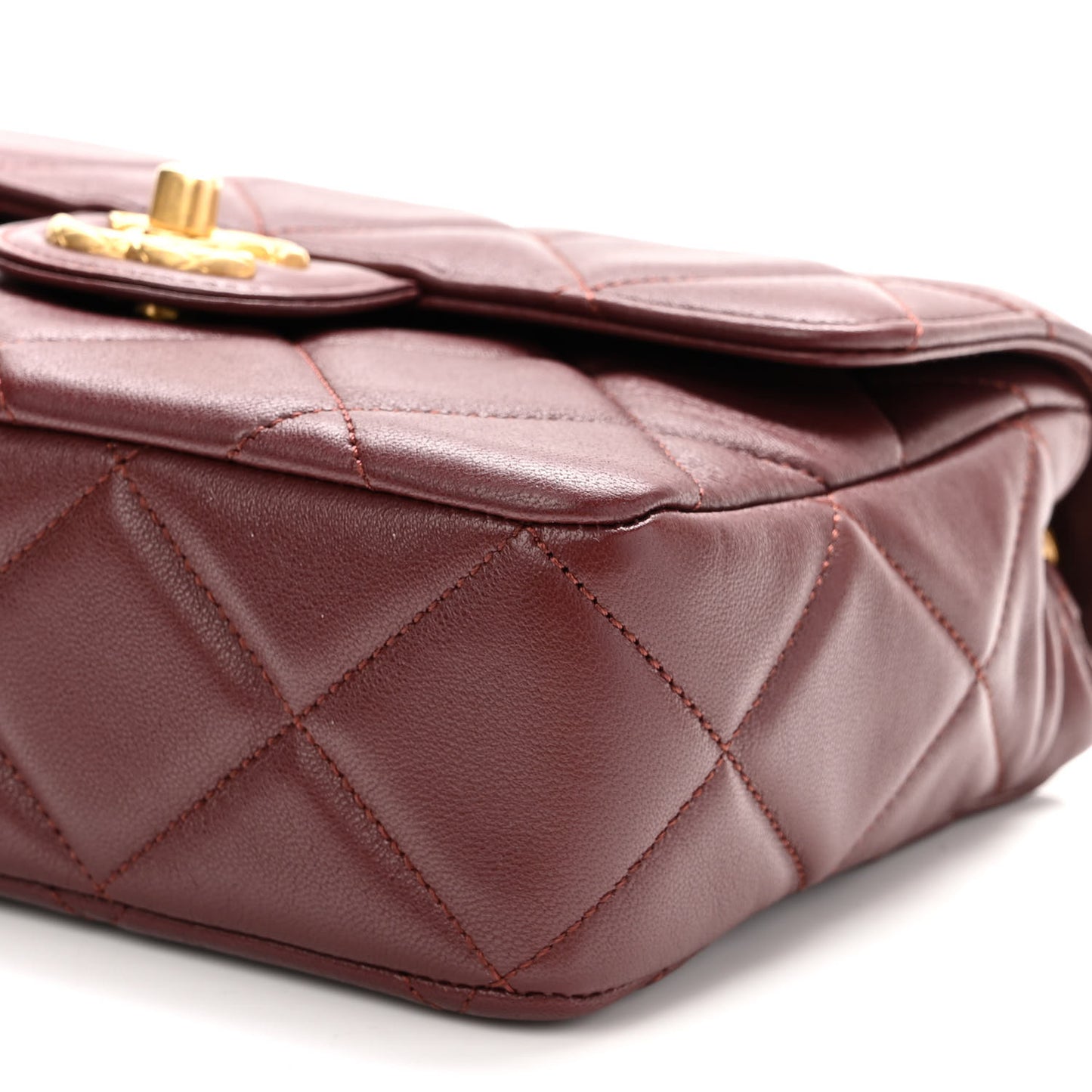 Lambskin Quilted Mini Logo Square Flap Burgundy