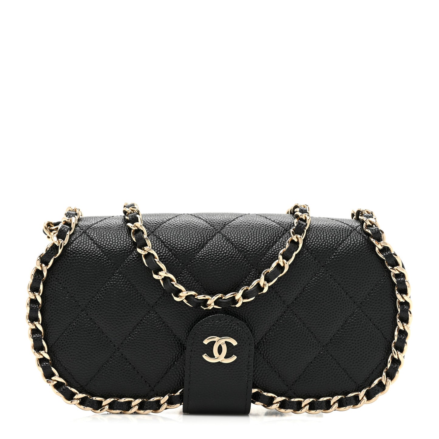 Caviar Quilted Chain Glasses Case Black