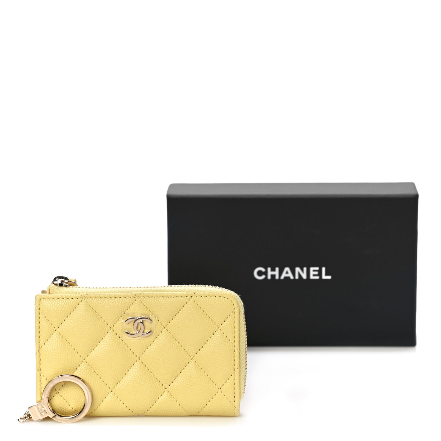 Caviar Quilted Zipped Key Holder Case Yellow