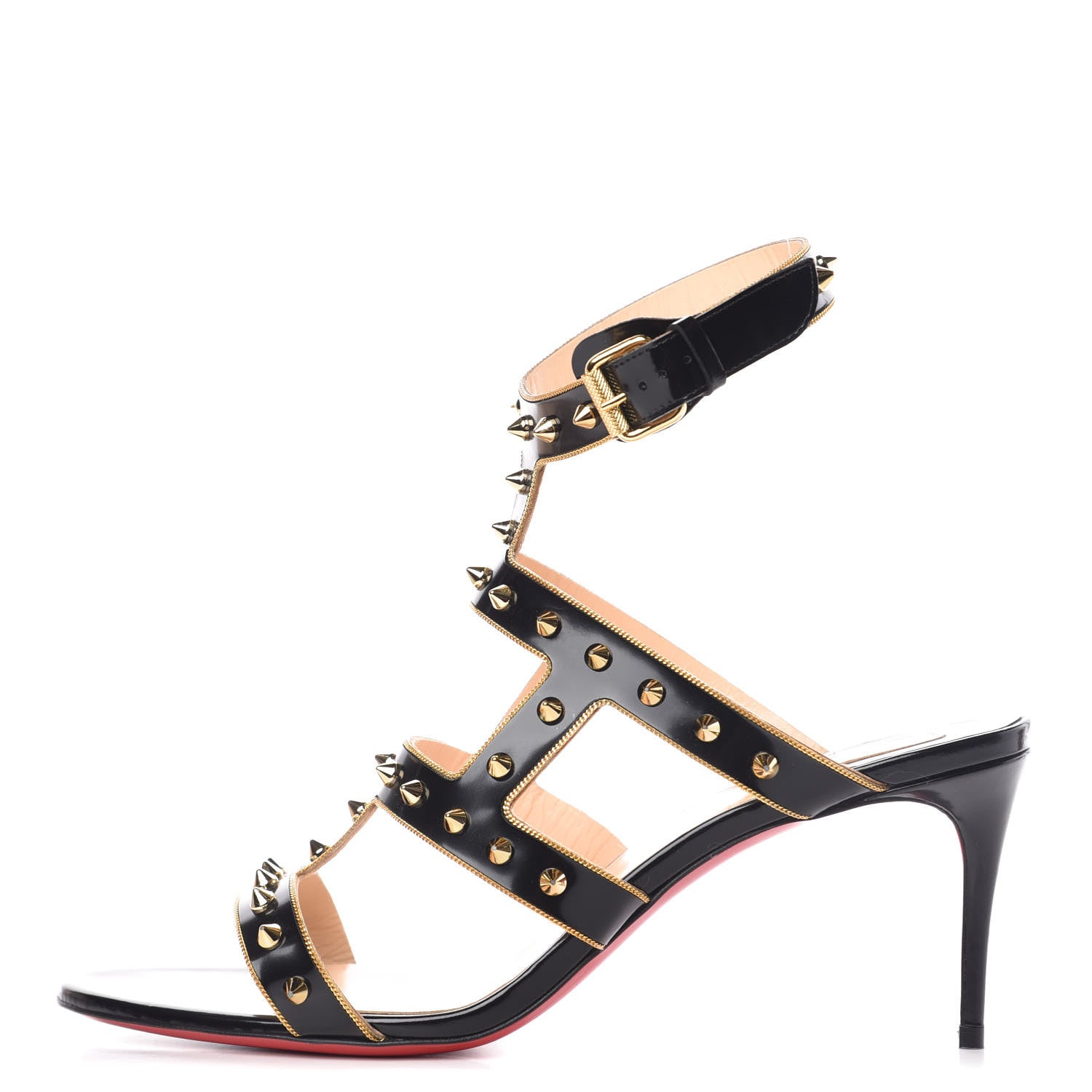 Christian Louboutin Jazz Calfskin Sexy Strapi 70 Spiked Sandals 39 Black Gold 1 of 8