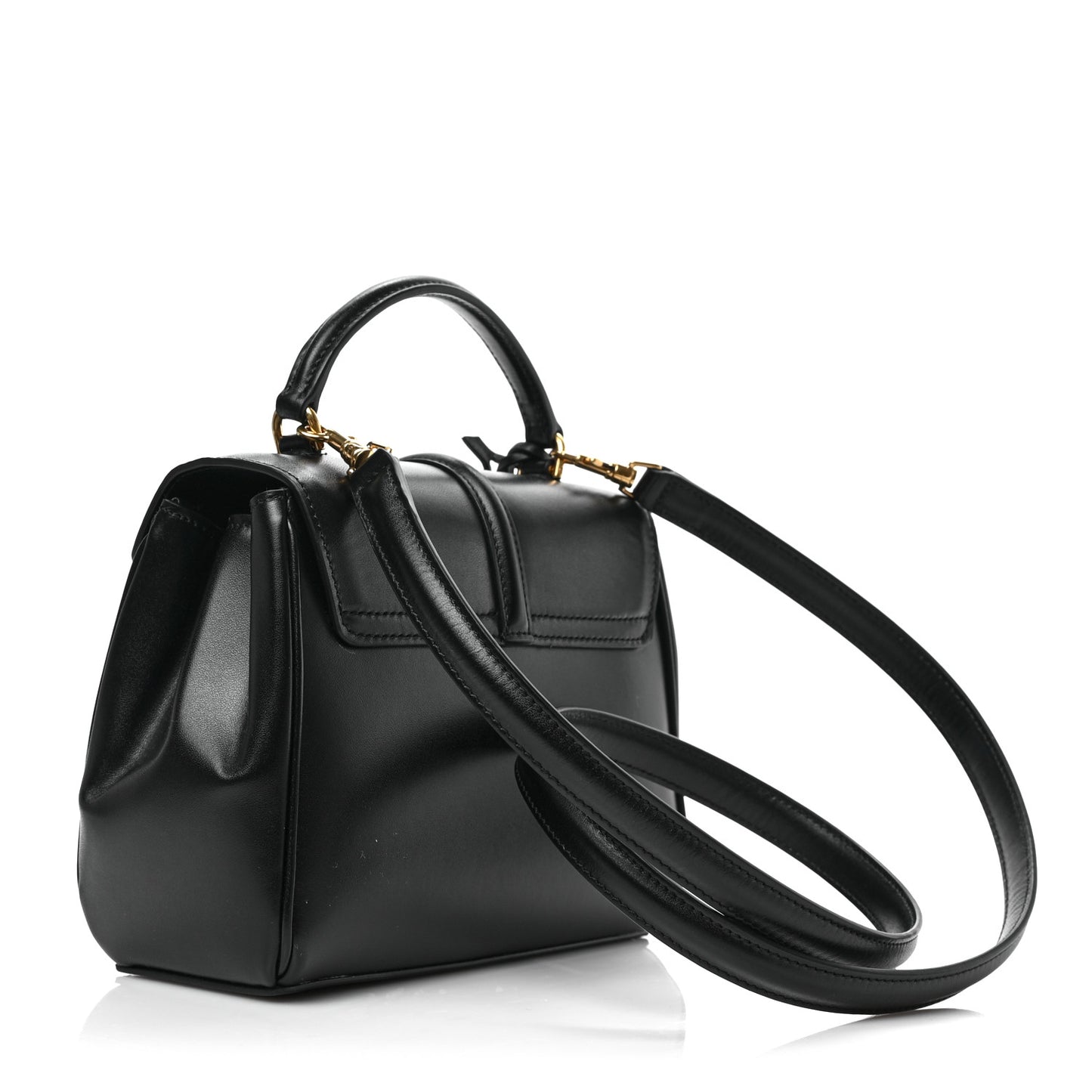 Satinated Calfskin Mini 16 Top Handle Bag Black