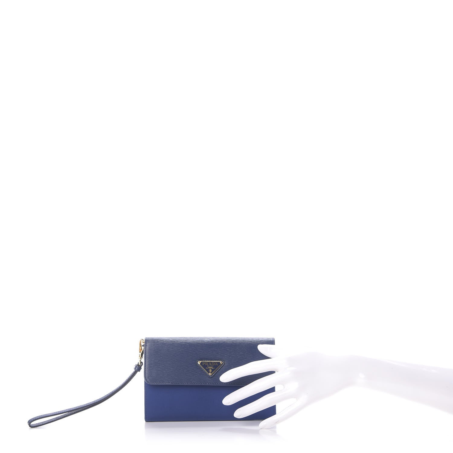 Prada Saffiano Nylon Metal Wristlet Wallet Bleuette 2 of 10