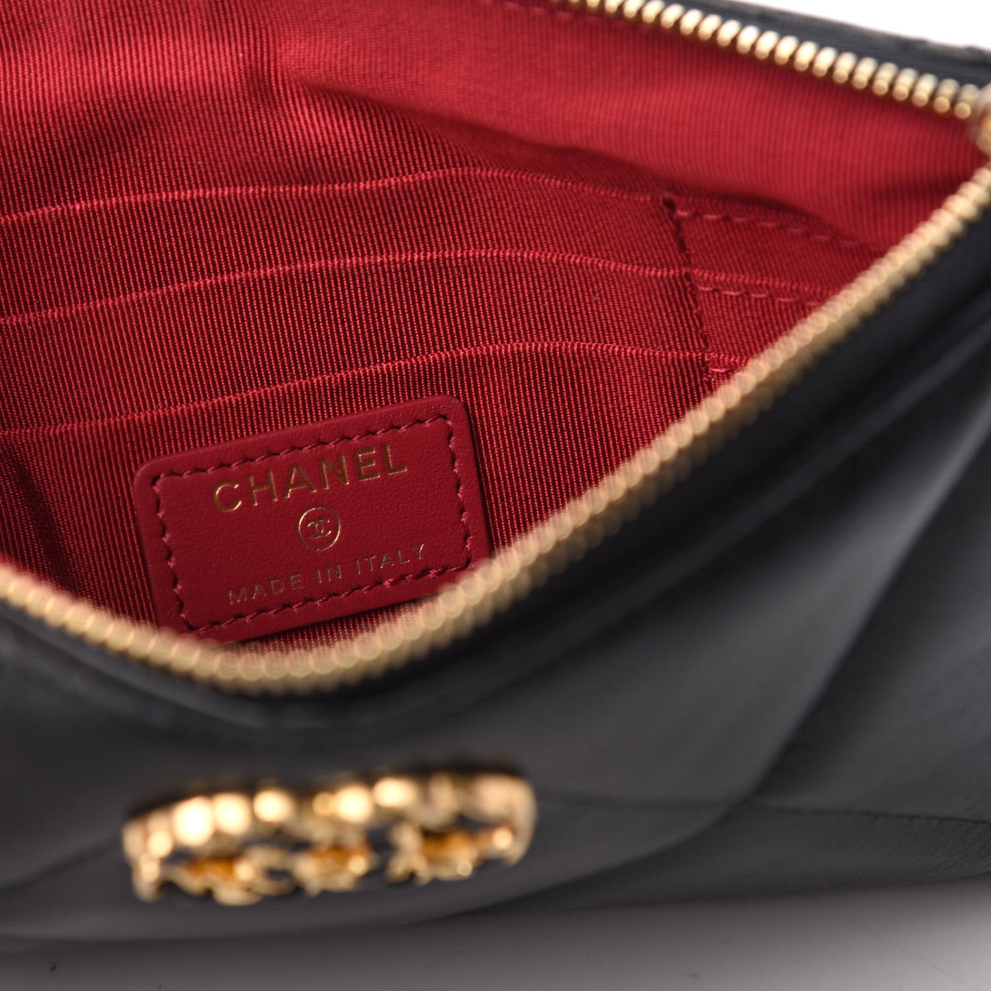 Shiny Goatskin Quilted Small 19 Pouch Black