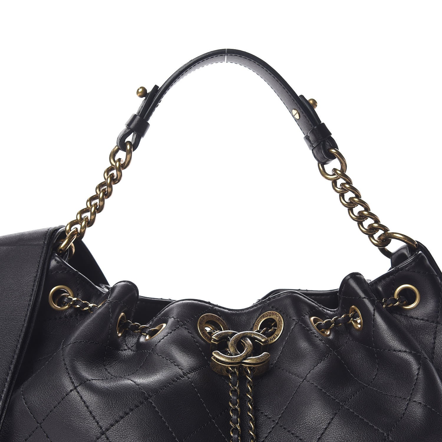 Chanel Calfskin Stitched Medium Drawstring CC Bag Black 9 of 13