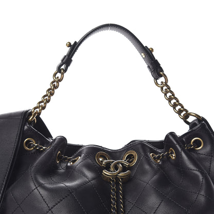 Chanel Calfskin Stitched Medium Drawstring CC Bag Black 9 of 13