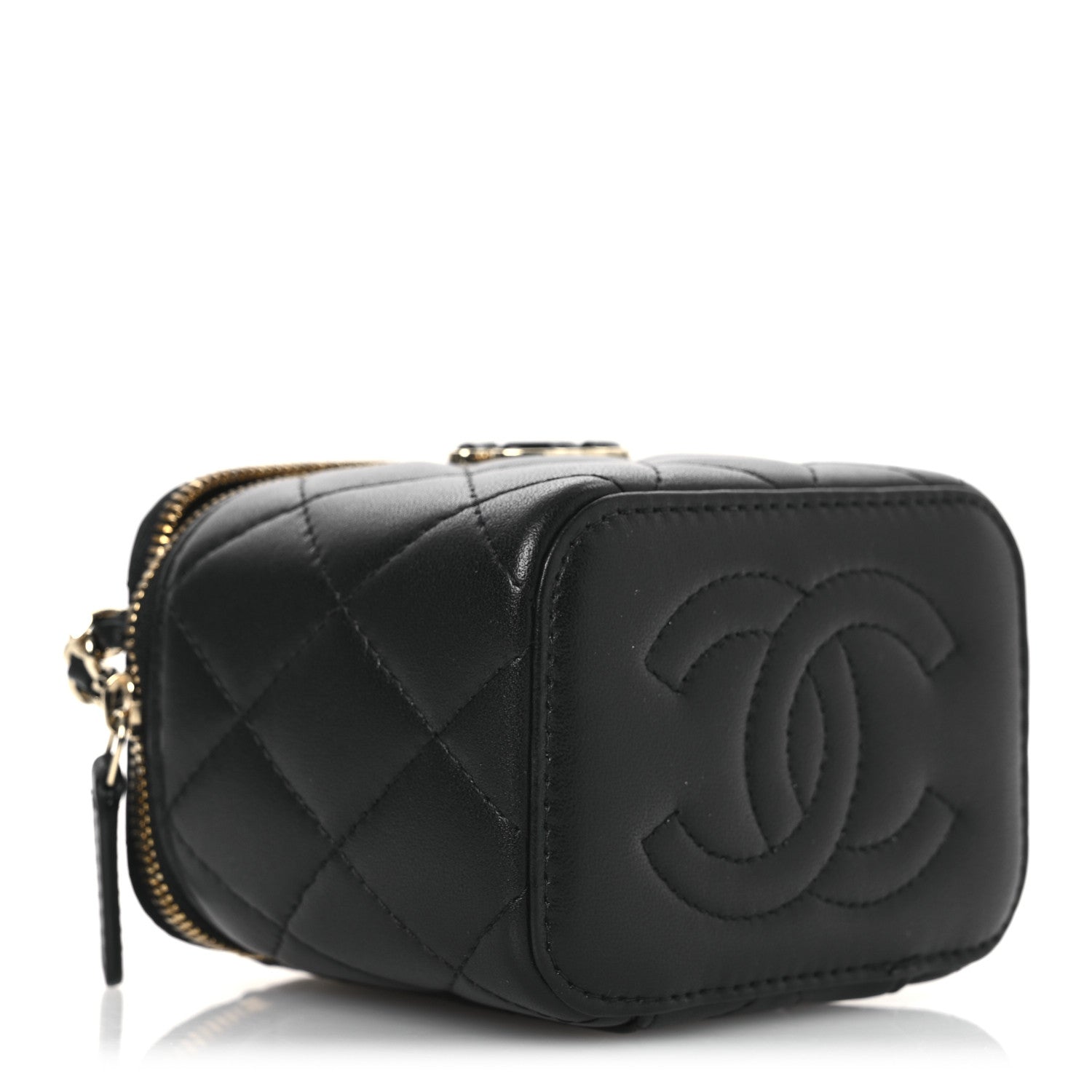 Chanel Lambskin Quilted Mini Enamel Vanity Case With Chain Black 4 of 12