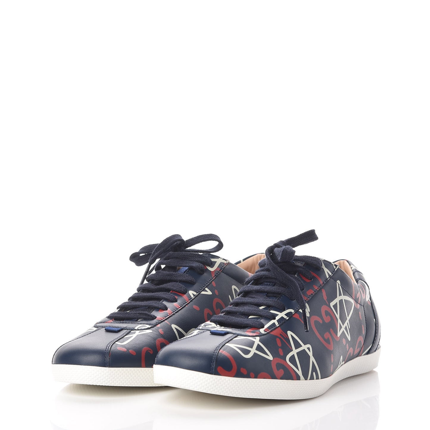 Calfskin GucciGhost Print Mens Low Top Sneakers 8.5 Blue Agata Hibiscus Red