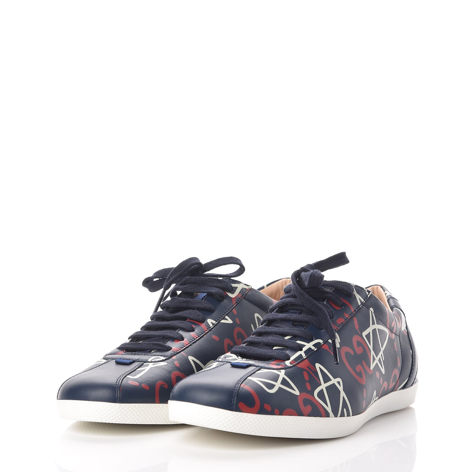 Gucci Calfskin GucciGhost Print Mens Low Top Sneakers 8.5 Blue Agata Hibiscus Red 3 of 9