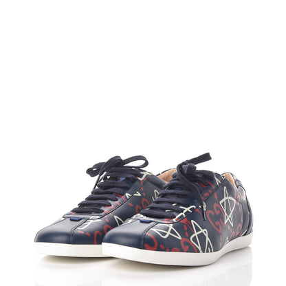 Gucci Calfskin GucciGhost Print Mens Low Top Sneakers 8.5 Blue Agata Hibiscus Red 3 of 9