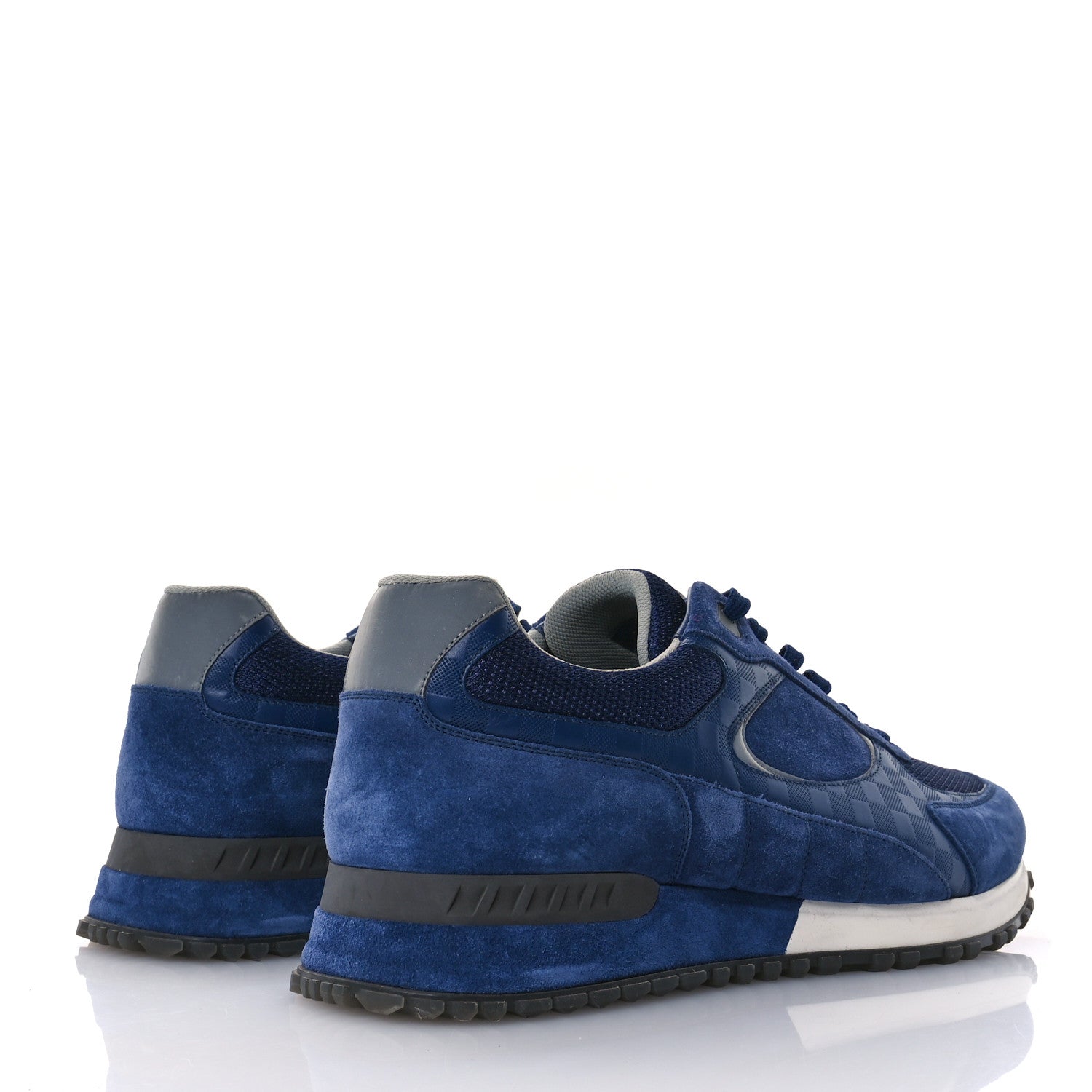 Louis Vuitton Calfskin Suede Damier Run Away Sneakers 10 Blue 5 of 8