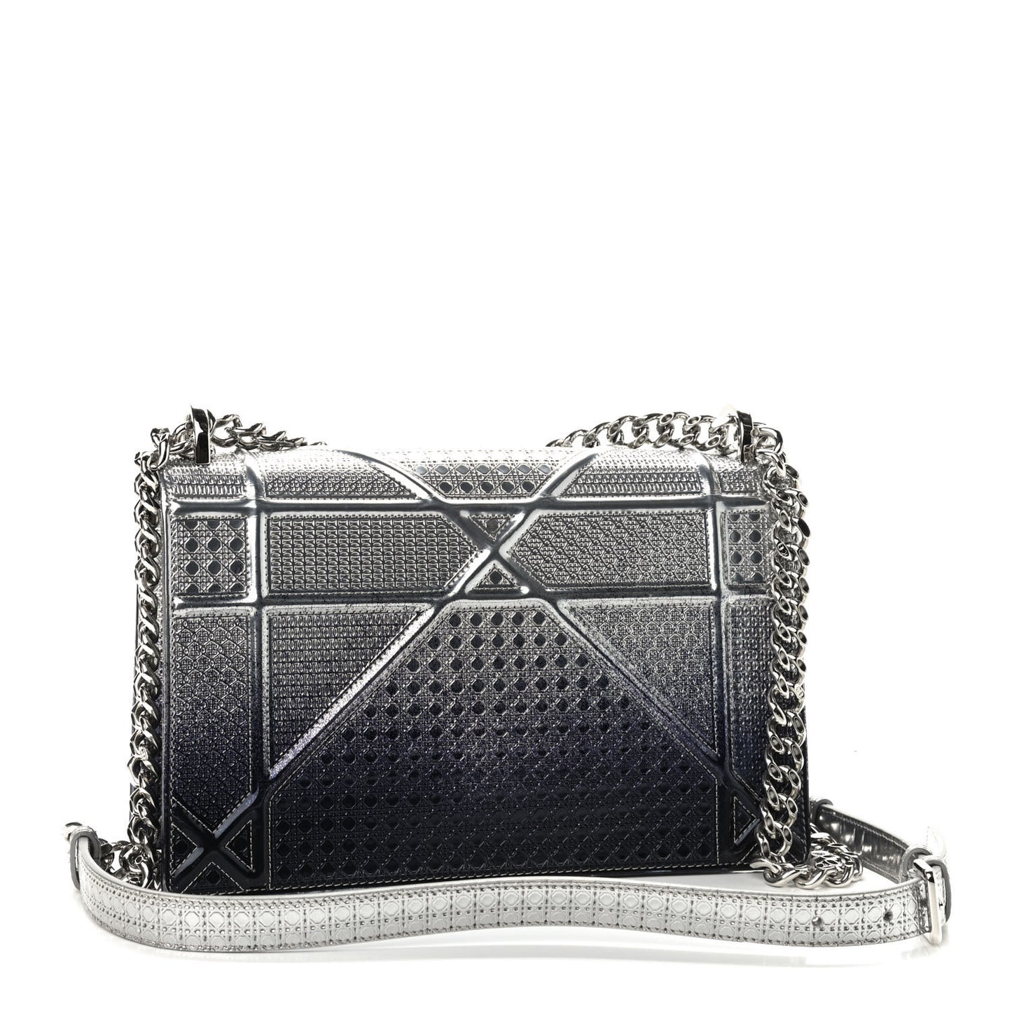 Metallic Patent Micro-Cannage Gradient Medium Diorama Flap Bag Silver Blue
