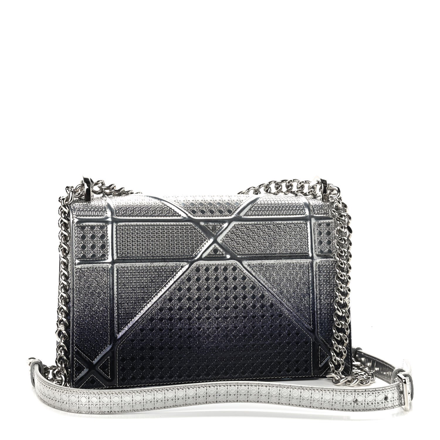 Christian Dior Metallic Patent Micro-Cannage Gradient Medium Diorama Flap Bag Silver Blue 3 of 8