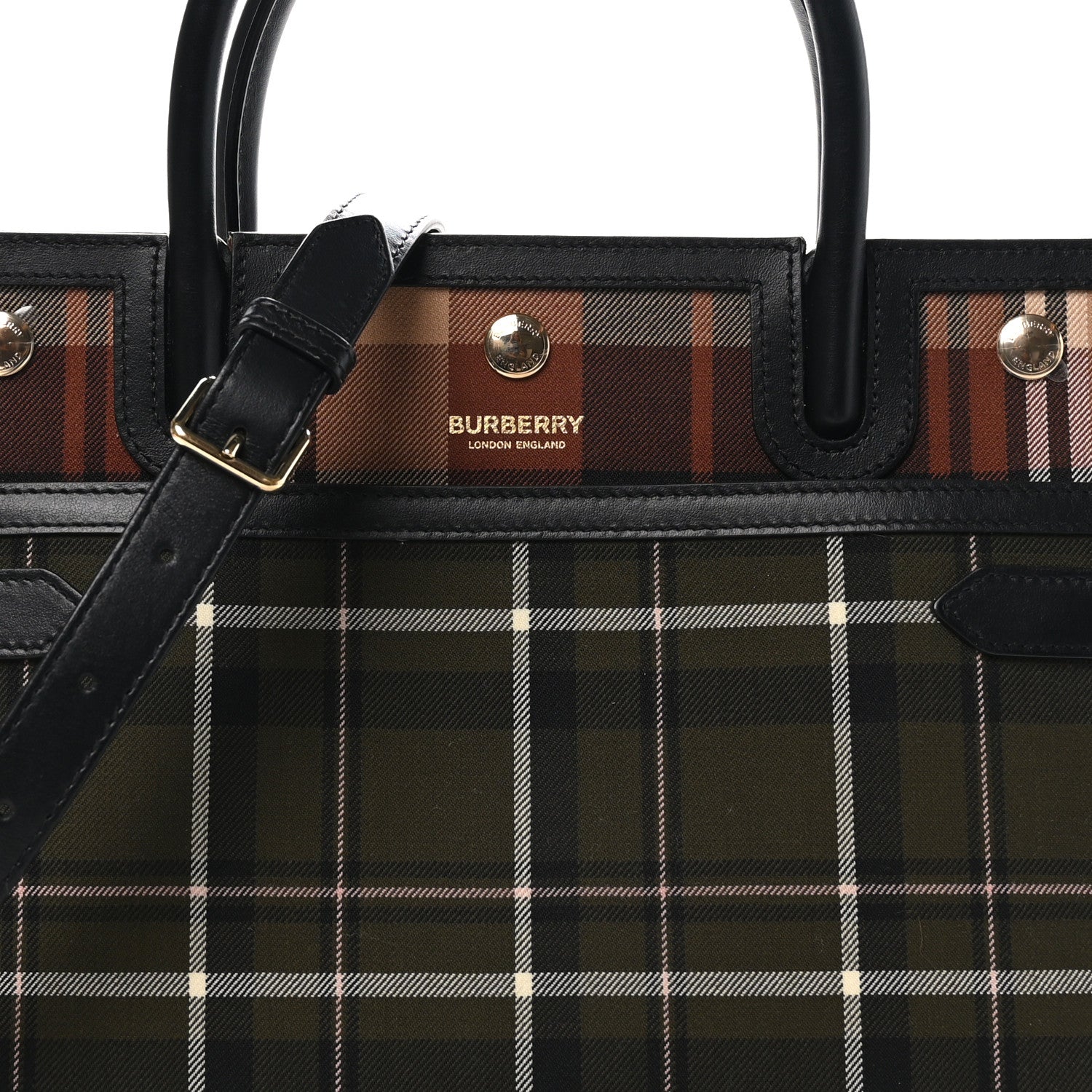 Burberry Wool Tartan Two Handle Title Bag Dark Green 7 of 9