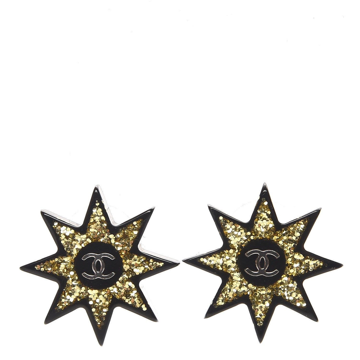 Chanel Resin Metal CC Star Earrings Black Gold 1 of 4