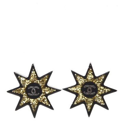 Chanel Resin Metal CC Star Earrings Black Gold 1 of 4