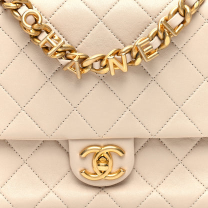 Chanel Lambskin Quilted Chaine Lettre Square Flap Beige 8 of 10
