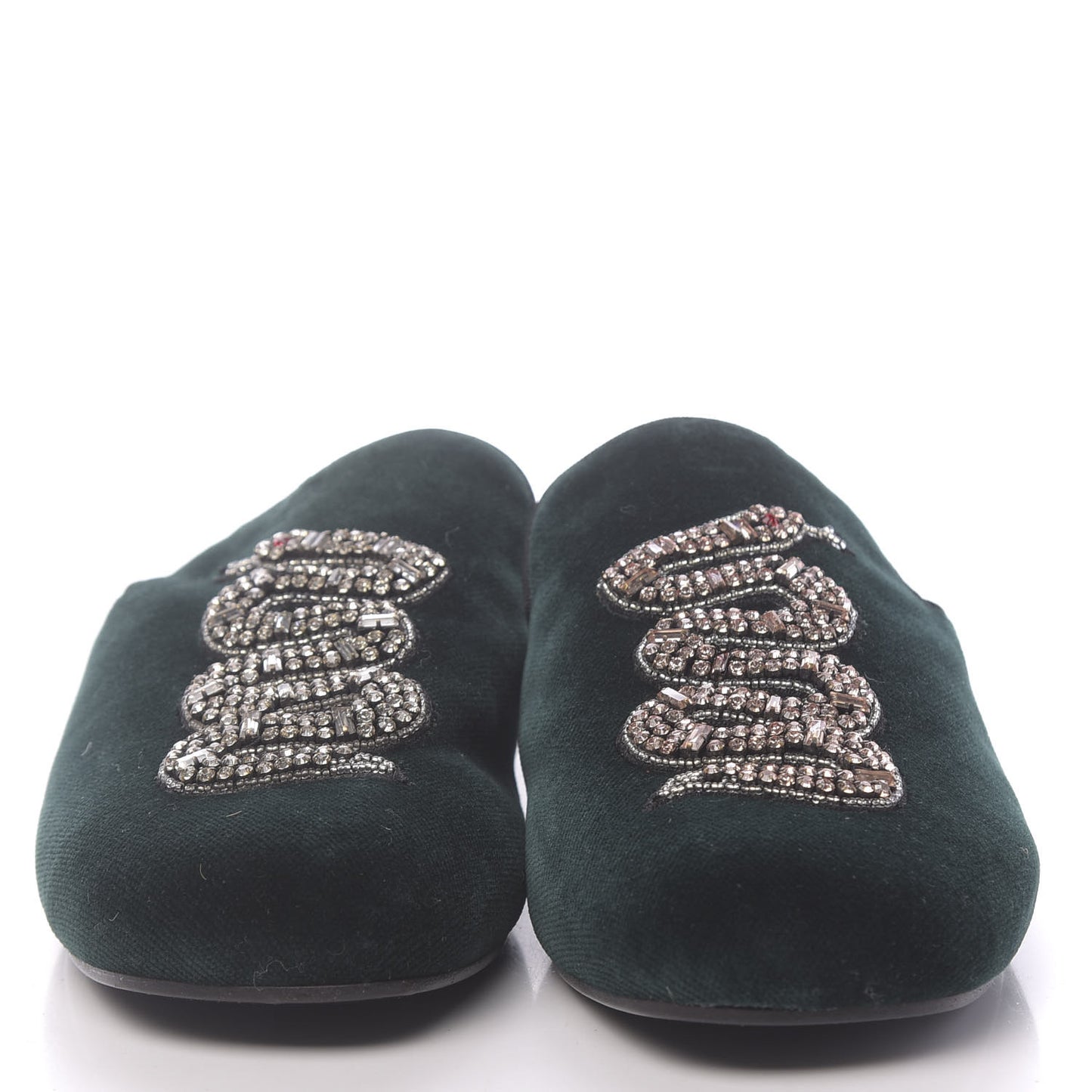Velvet Crystal Snake Embroidered Womens Slippers 35 Dark Green