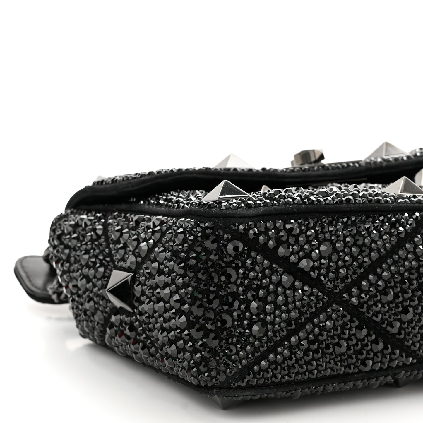 Crystal Suede Lacquer Monochrome Medium Roman Stud Shoulder Bag Black