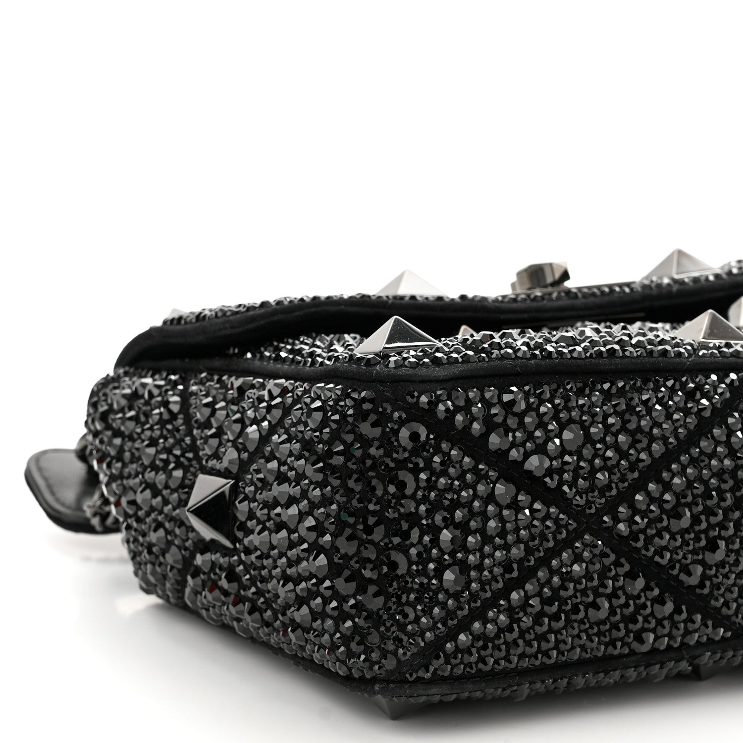 Valentino Garavani Crystal Suede Lacquer Monochrome Medium Roman Stud Shoulder Bag Black 7 of 9