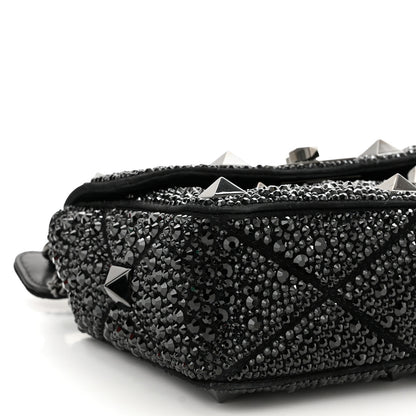 Valentino Garavani Crystal Suede Lacquer Monochrome Medium Roman Stud Shoulder Bag Black 7 of 9