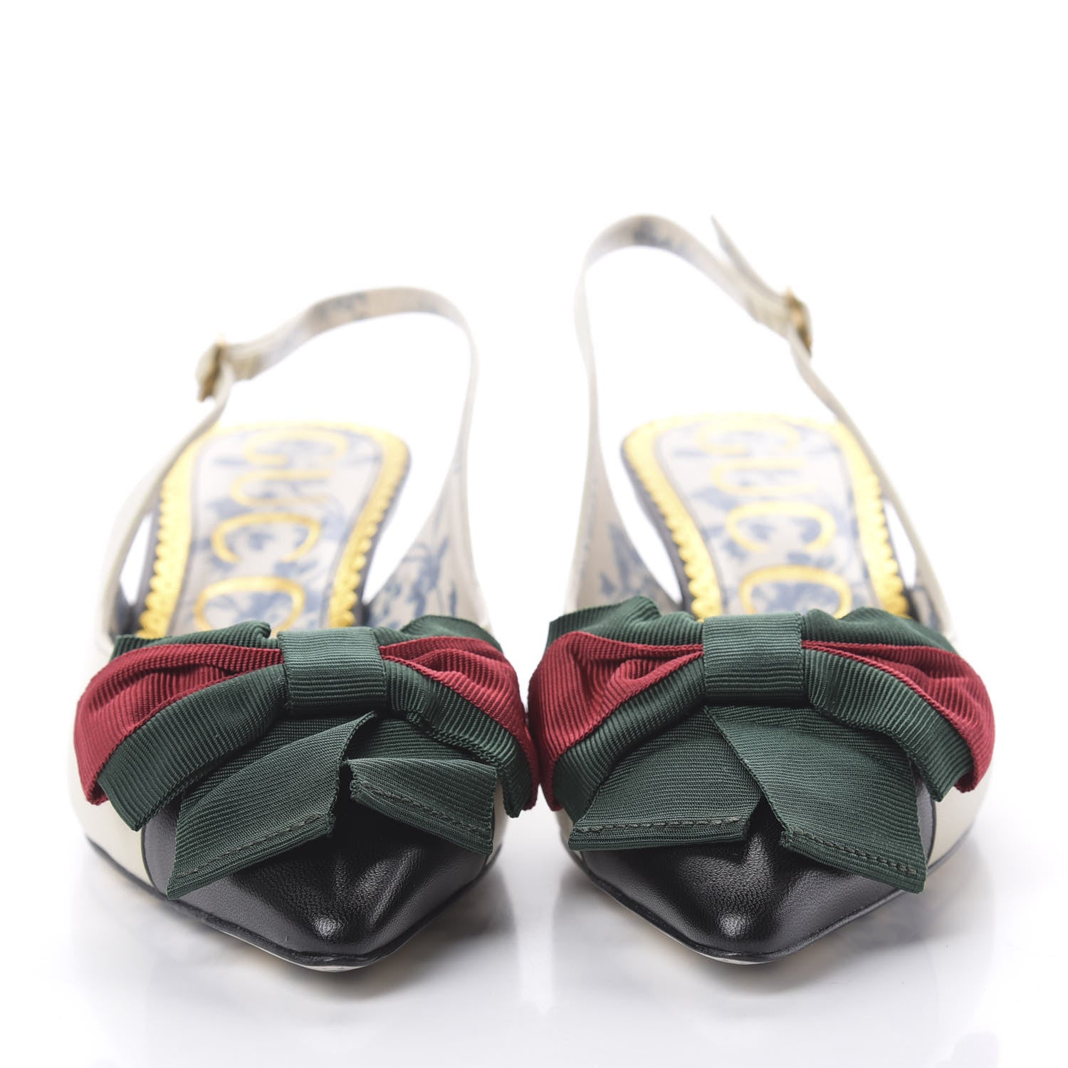 Gucci Malaga Kid Web Bow Jane Low Heel Slingback Pumps 35.5 Off White 2 of 8