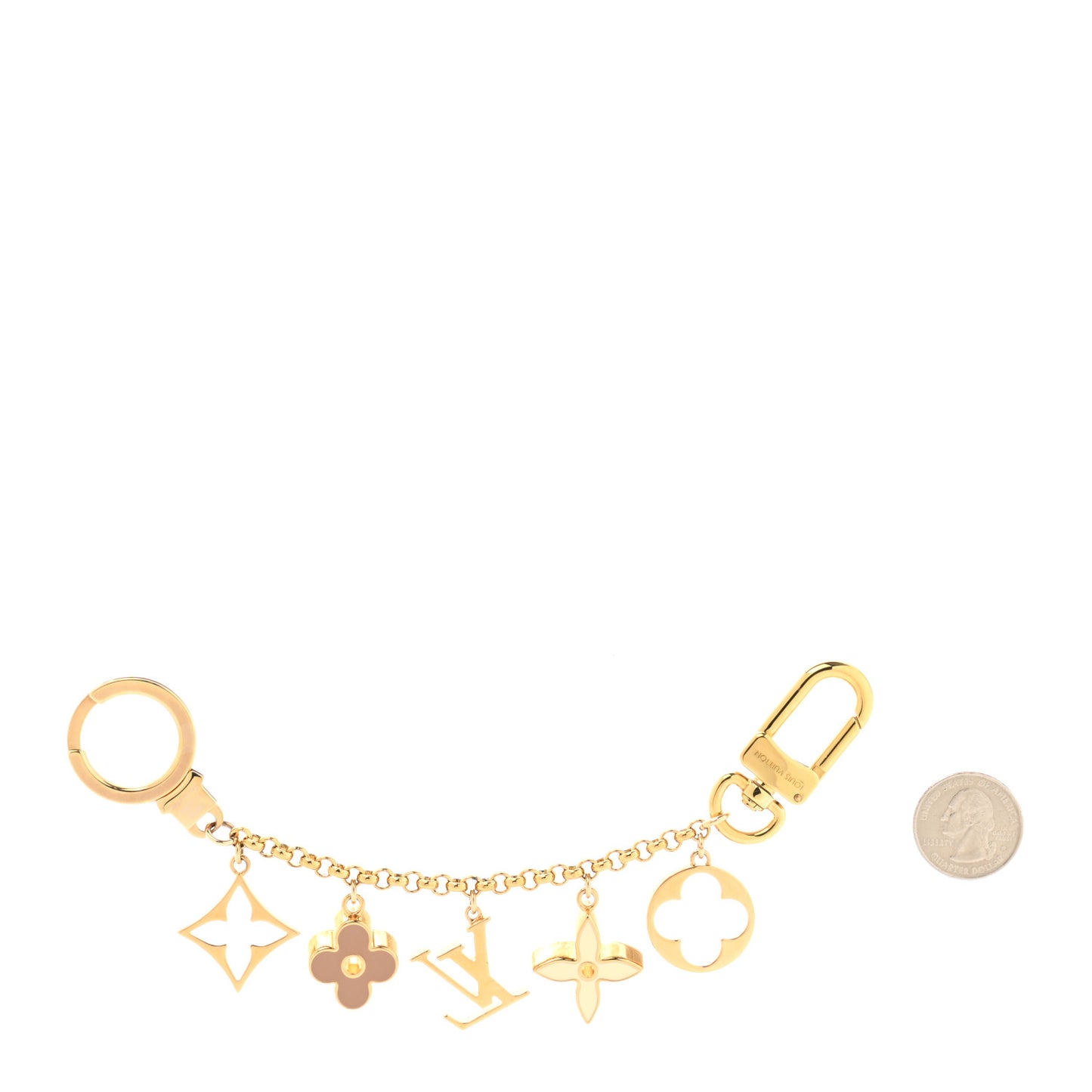 Brass Enamel Fleur De Monogram Bag Charm Chain Gold