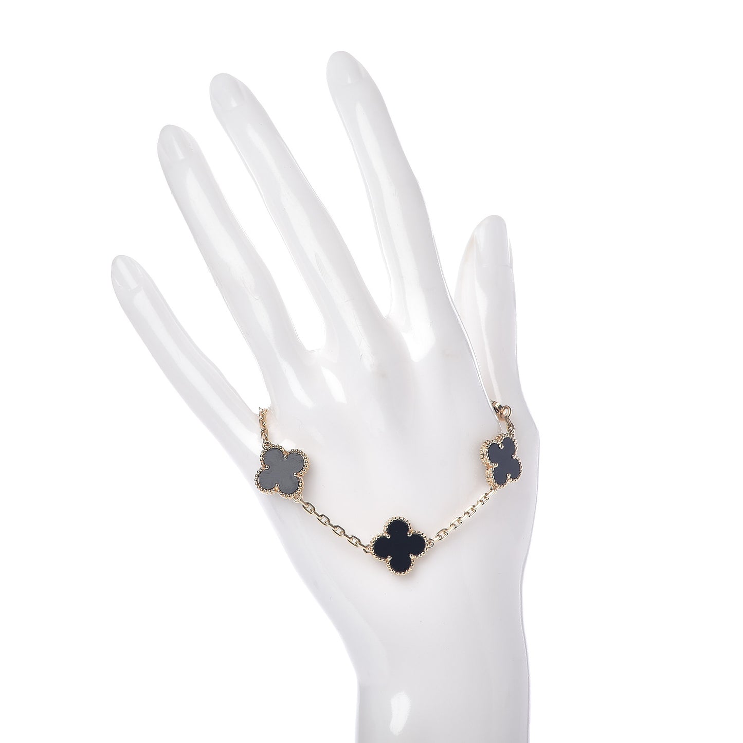 18K Yellow Gold Black Onyx 5 Motifs Vintage Alhambra Bracelet