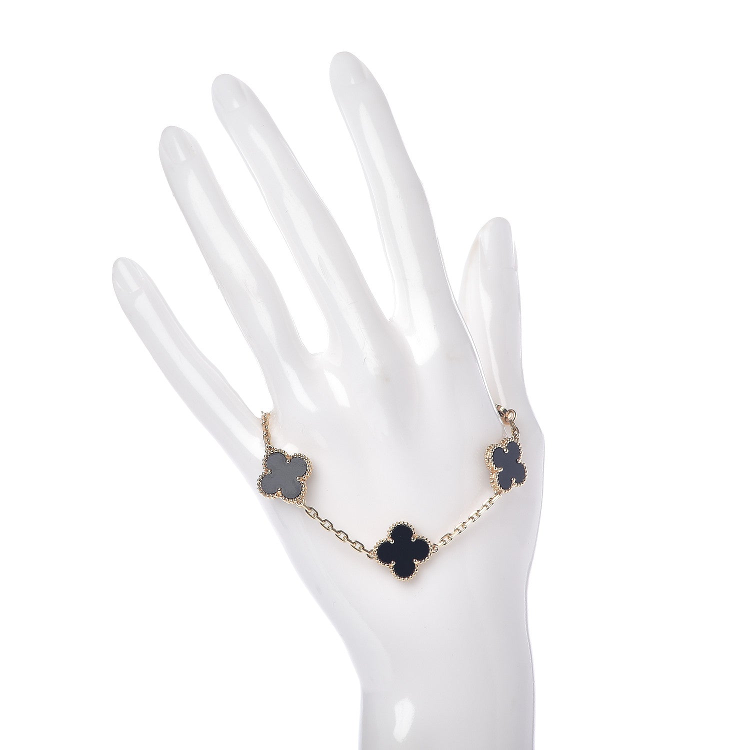 Van Cleef & Arpels 18K Yellow Gold Black Onyx 5 Motifs Vintage Alhambra Bracelet 2 of 5