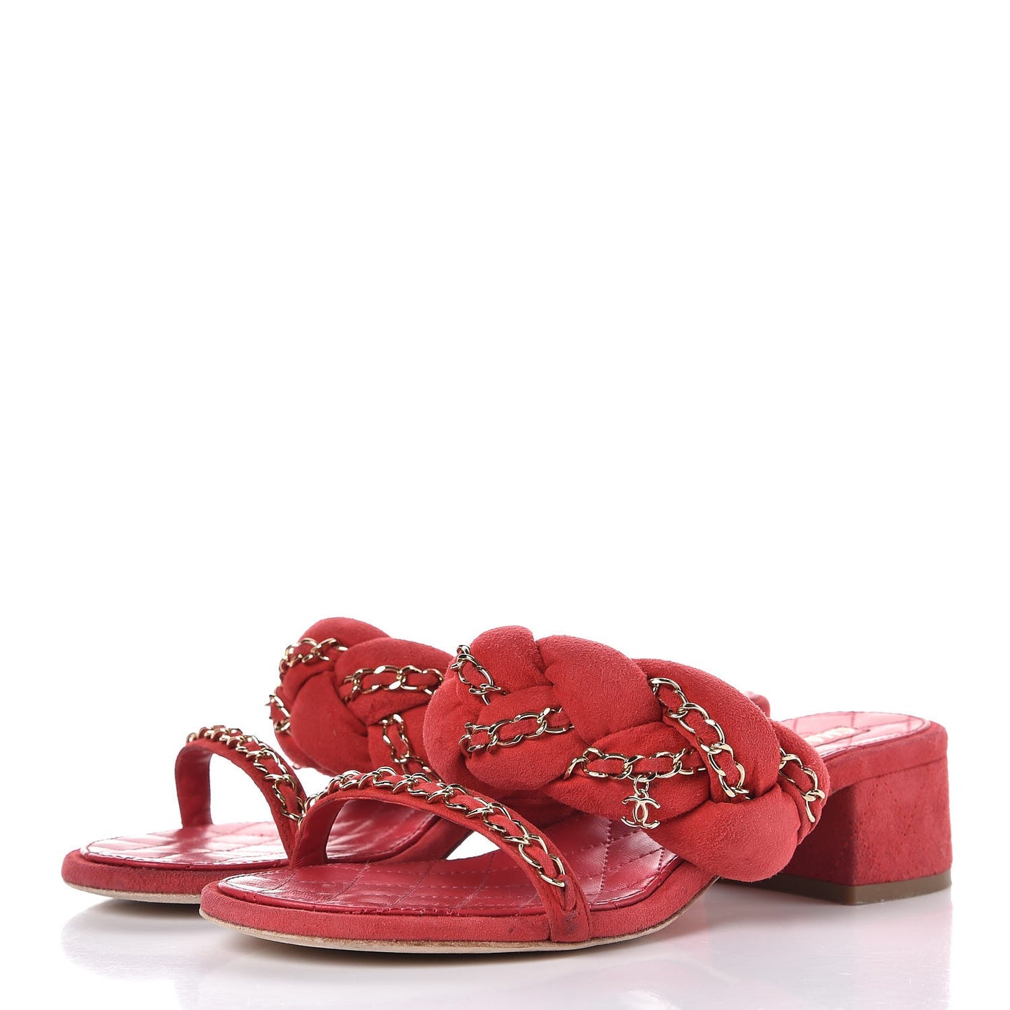 Kid Suede Chain Braided Sandals 38.5 Red