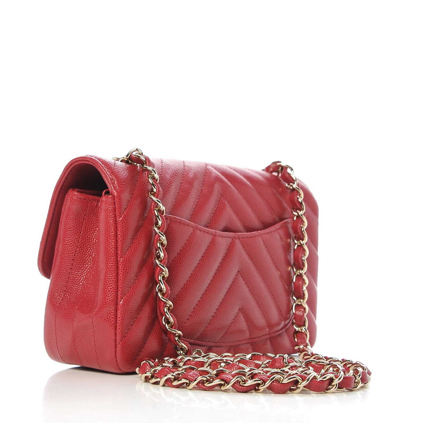 Caviar Chevron Quilted Mini Rectangular Flap Dark Red