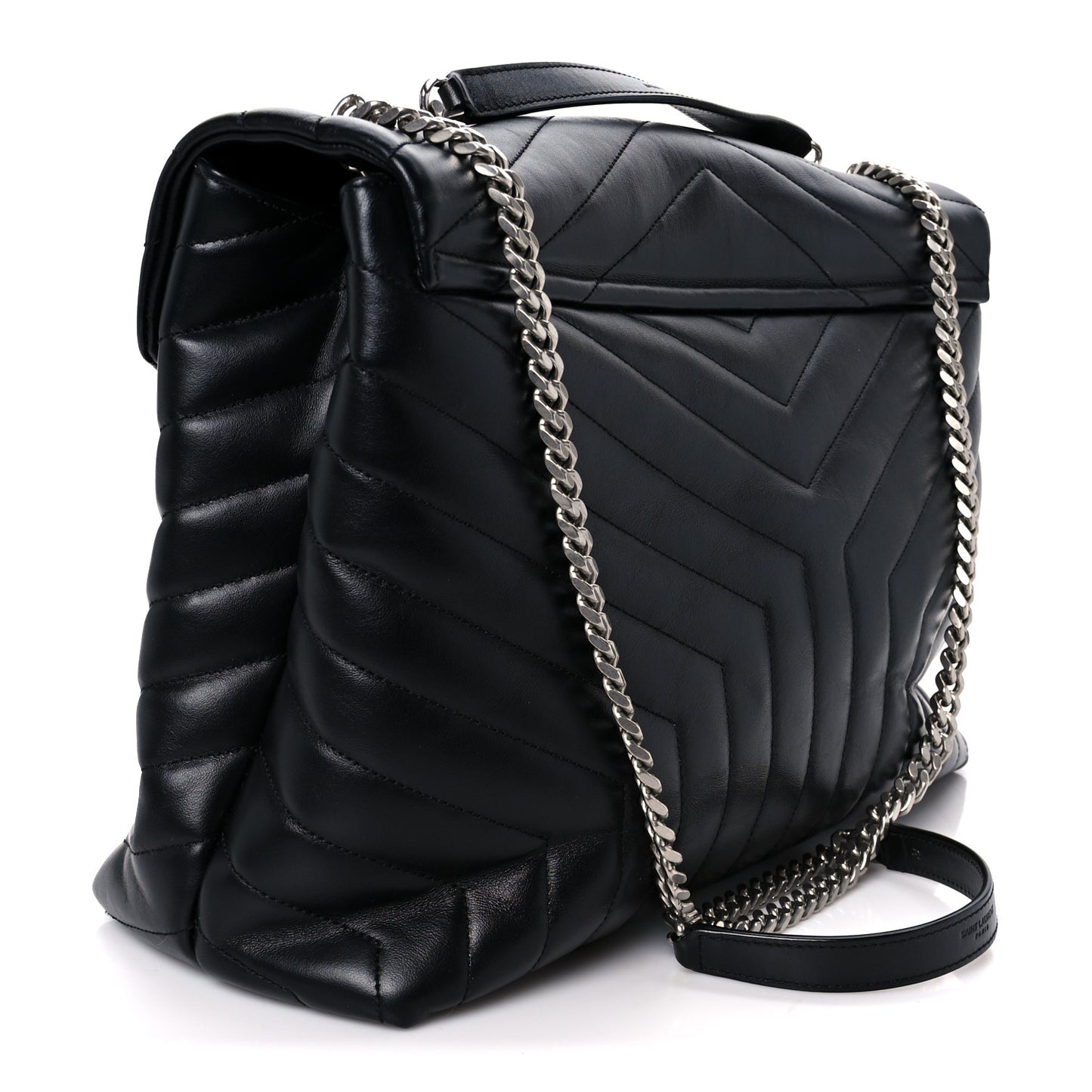 Calfskin Y Quilted Monogram Large Loulou Chain Satchel Black