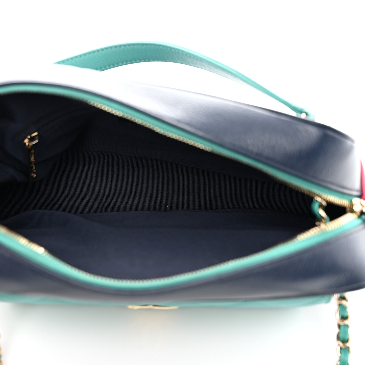 Goatskin Quilted Tri-Color Medium In & Out Camera Case Navy Turquoise Pink