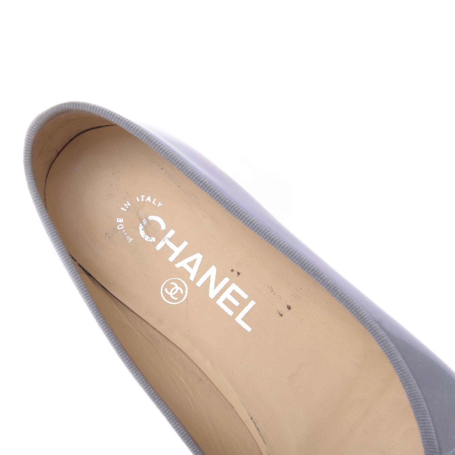 Chanel Patent Calfskin Cap Toe CC Ballerina Flats 37.5 Grey Black 8 of 10