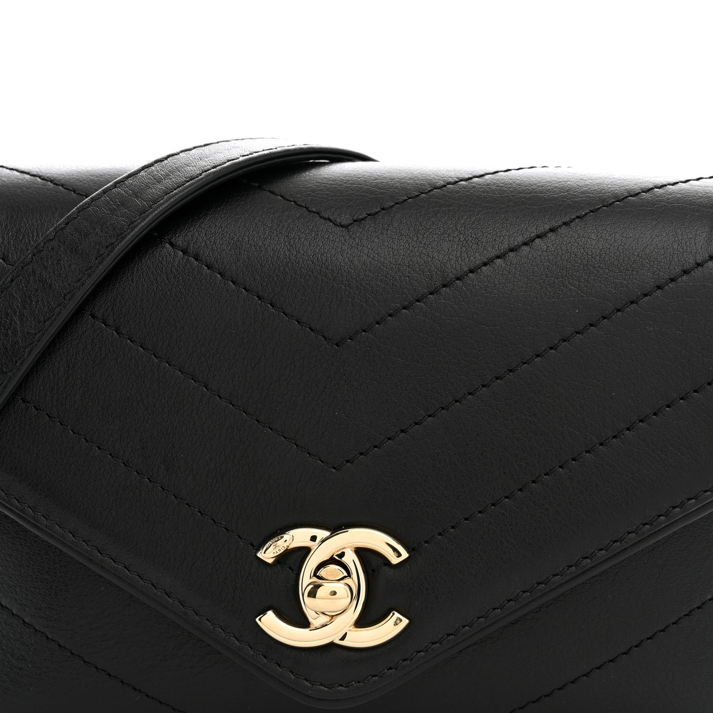 Calfskin Chevron Stitched Coco Waist Bag Black