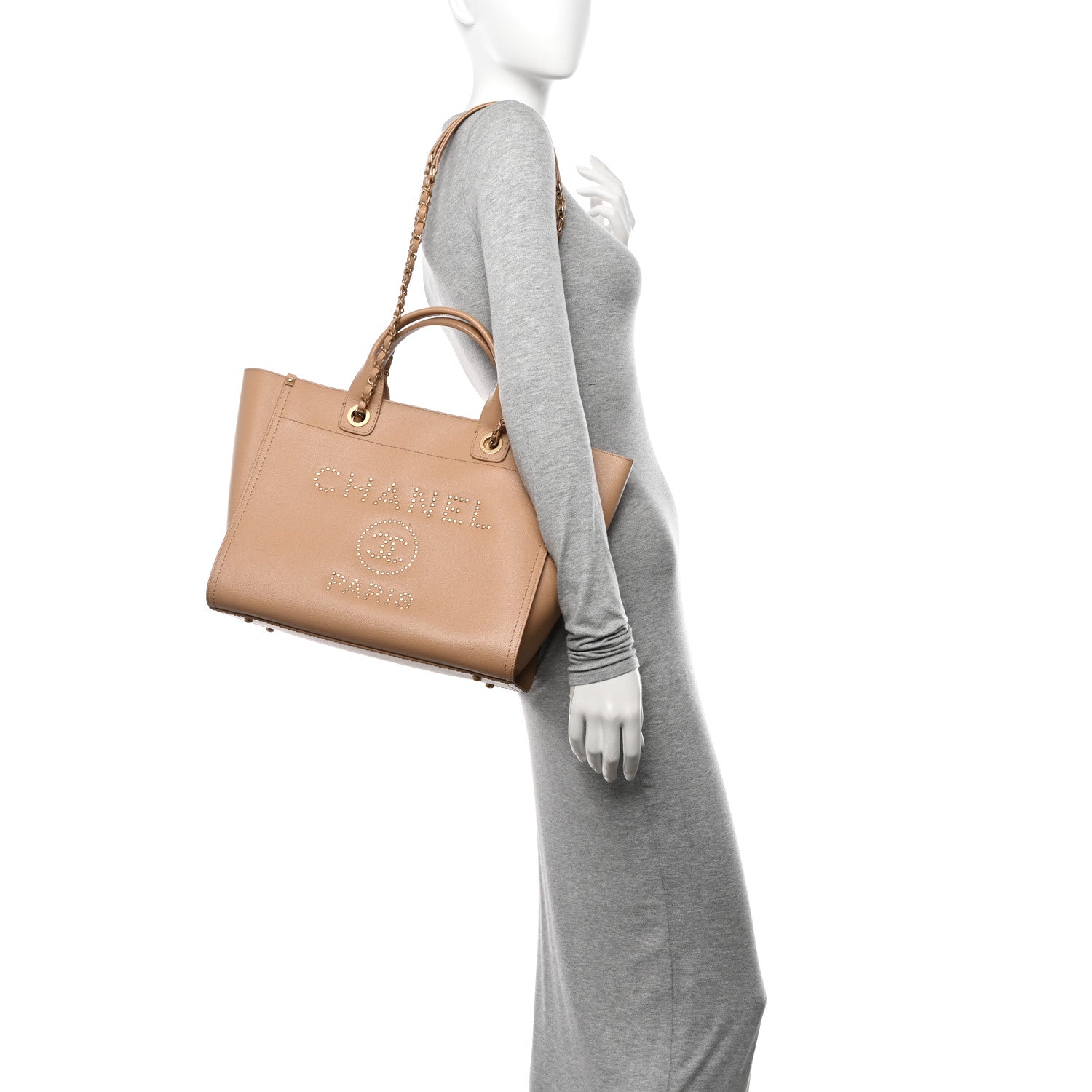 Chanel Caviar Small Studded Deauville Tote Beige 2 of 11