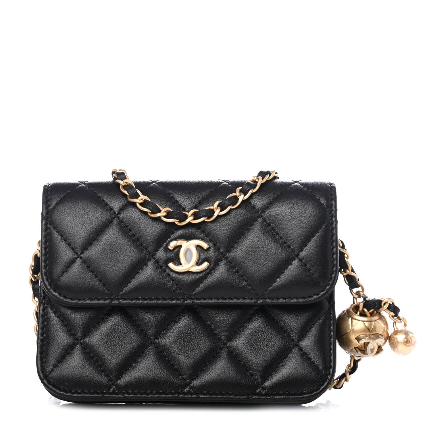 Chanel Lambskin Quilted Pearl Crush Clutch With Chain Black 1 of 4