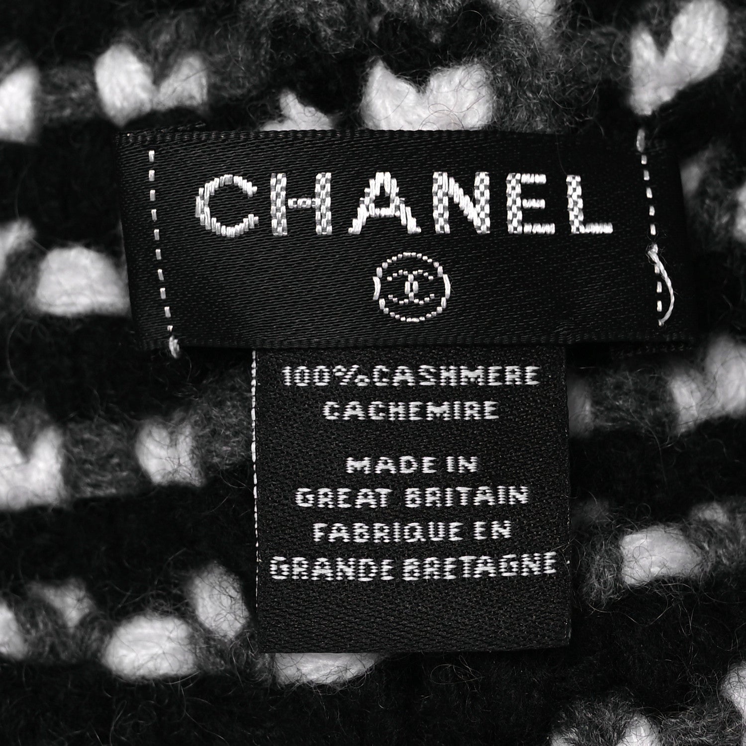 Chanel Cashmere CC Beanie Hat Black White Grey 5 of 6