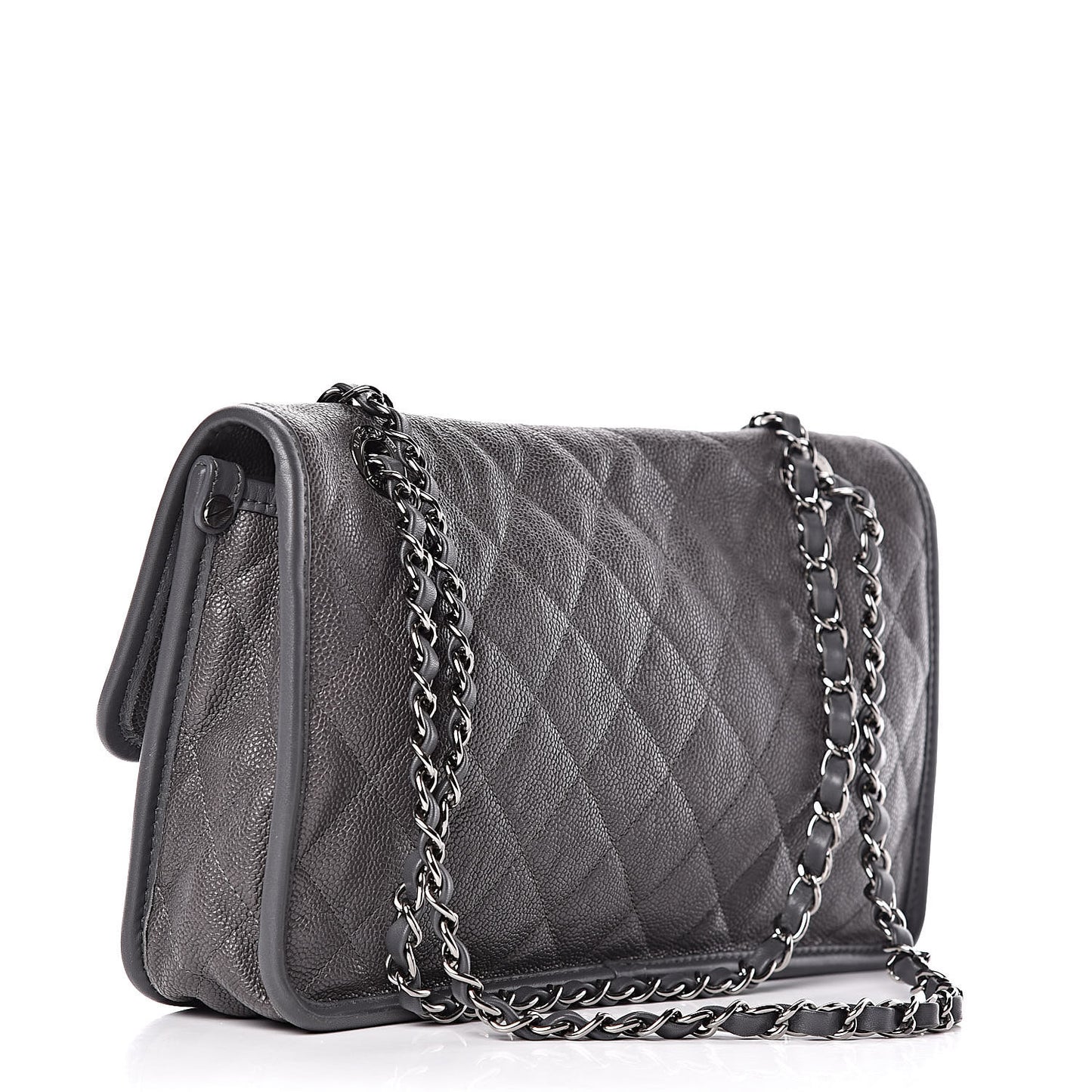 Caviar Quilted Large French Riviera Flap Dark Grey